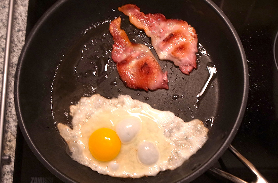 Bacon and Eggs in a Cast Iron Skillet
